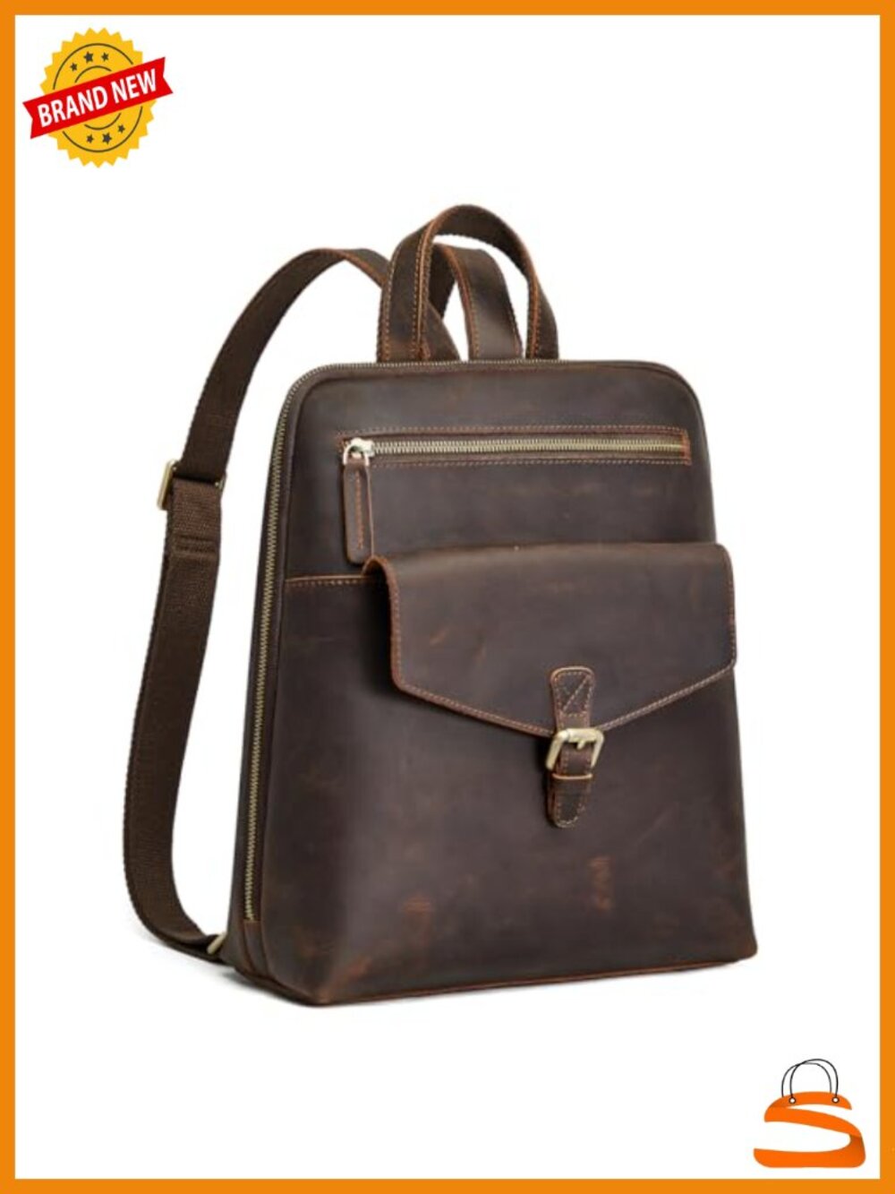 Small Leather Backpack Purse with Luggage Sleeve, Multi Pockets, Top Grain